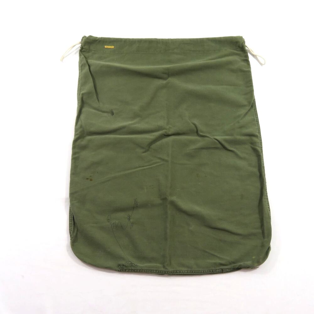 Vintage US Army Vietnam Era Drawstring Green Laundry Bag Cotton Sateen